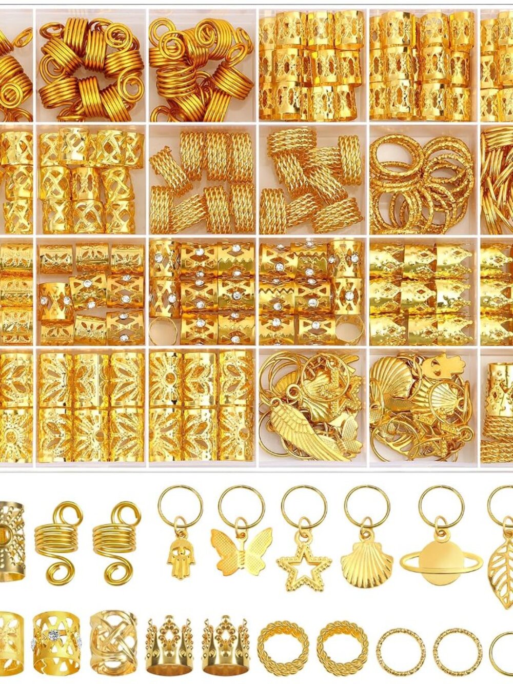 280 Pcs Hair Jewelry for Women, Hair Charms Cuffs Beads for Braids